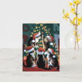 Carte Chats vintages mignons Noël (Fleur jaune)