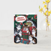 Carte Chats vintages mignons Noël (Fleur jaune)