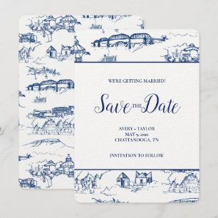 Carte Chattanooga Toile Marine et Blanc Sauvez la date