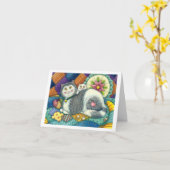 CARTE CHATTE & CHATON, COUVERTURES PATCHWORK, PELOTE D'É (Fleur jaune)