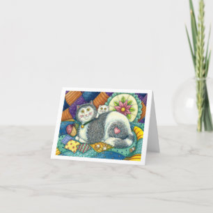 CARTE CHATTE & CHATON, COUVERTURES PATCHWORK, PELOTE D'É