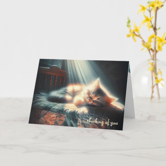 Carte Chatte-Dormir Sur Ancienne Planche (Fleur jaune)