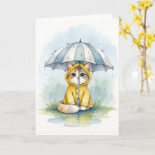 Carte Chatte Mignonne sous Imperméable avec Aquarelle de (Fleur jaune)