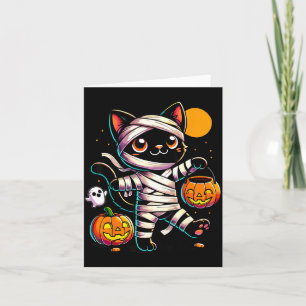 Carte Chatte noire momie citrouille d'Halloween