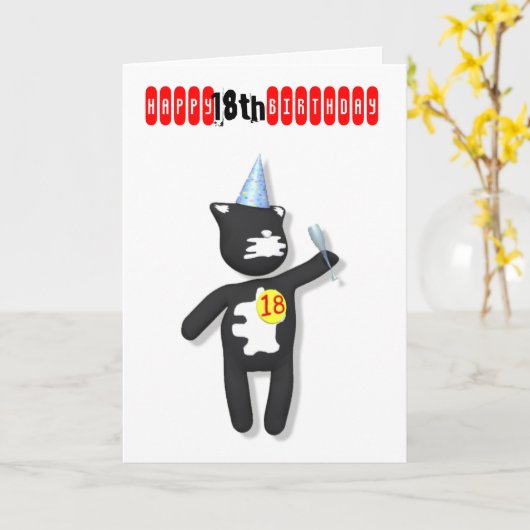 Carte chatte putty 18e anniversaire (Fleur jaune)