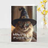 Carte Chatte sorcière PURR-sona avec chat de sorcière d' (Fleur jaune)