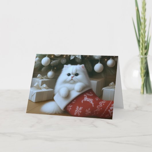 Carte Chaussette de Noël au chat persan (Devant)