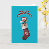 Carte Chaussette de Noël de Yorkie mignon (Fleur jaune)
