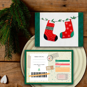 Carte Chaussette de Noël Rétro Famille Bon Cadeau de Noë