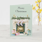 Carte Chaussettes de cheminée de Noël vert bleu rose (Fleur jaune)