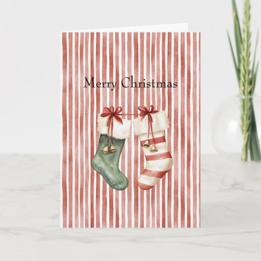 Carte Chaussettes de Noël à rayures rouges et blanches a (Devant)