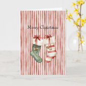 Carte Chaussettes de Noël à rayures rouges et blanches a (Fleur jaune)