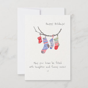 Carte Chaussettes de Noël minimalistes modernes mignonne
