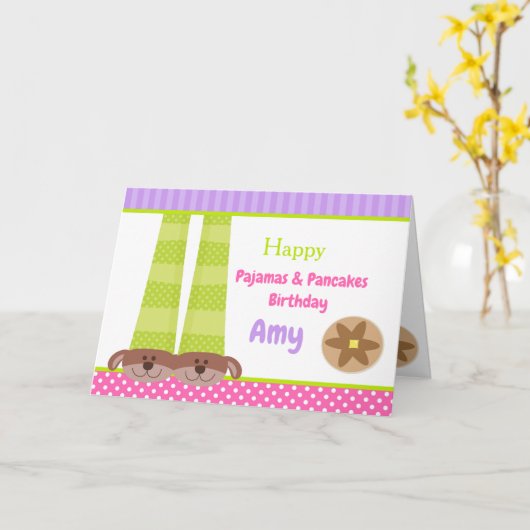 Carte Chaussons de chien Pyjamas & Pancakes Fête d'anniv (Fleur jaune)