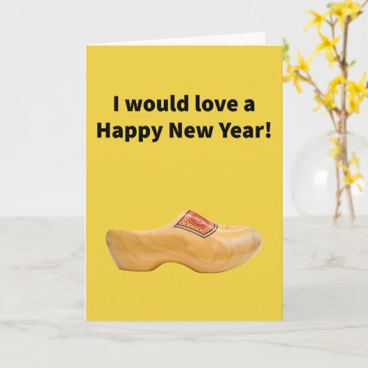 Carte Chaussure en bois - Bonne année (Fleur jaune)