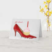 Carte chaussure et petit gâteau rouges d'anniversaire (Fleur jaune)
