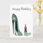 Carte Chaussure Stiletto Vert et Art Lipstick (Fleur jaune)