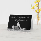 Carte Chaussures à talon élevé Noir Argent Joyeux Annive (Fleur jaune)