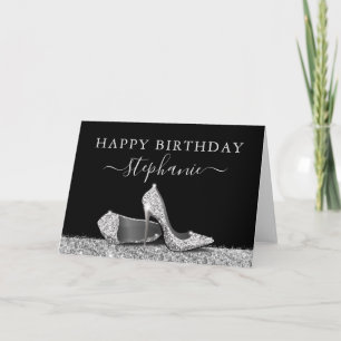 Carte Chaussures à talon élevé Noir Argent Joyeux Annive