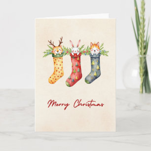 Carte Chaussures d'animaux Aquarelle Noël