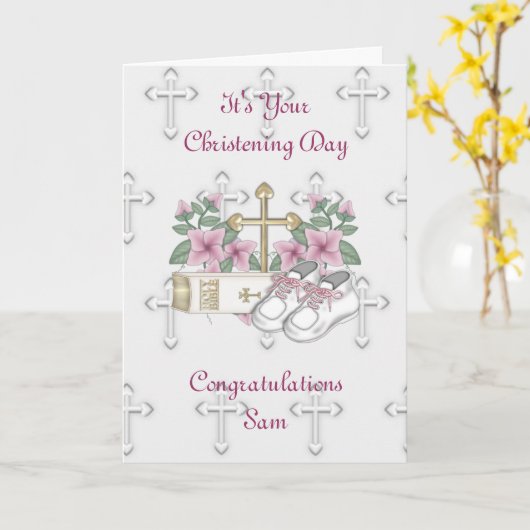 Carte Chaussures de baptême de filles (Fleur jaune)