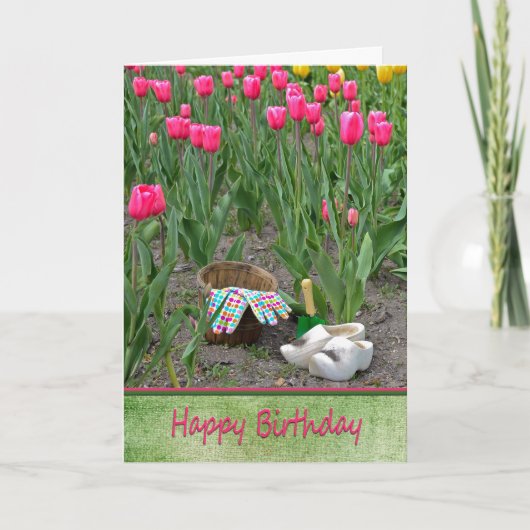 Carte Chaussures en bois avec tulipes d'anniversaire (Devant)