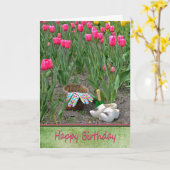 Carte Chaussures en bois avec tulipes d'anniversaire (Fleur jaune)