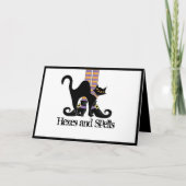 Carte Chaussures en sorcière blanche Halloween Chat noir (Devant)