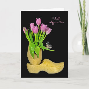 Carte Chaussures et tulipes en bois néerlandais merci