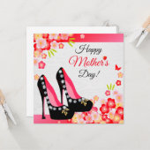 Carte Chaussures noires avec diamant et or Fête des Mère (Devant/Arrière en situation)