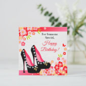 Carte Chaussures Noires Avec Diamant & Or Anniversaire (Debout devant)