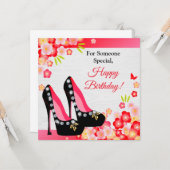 Carte Chaussures Noires Avec Diamant & Or Anniversaire (Devant/Arrière en situation)