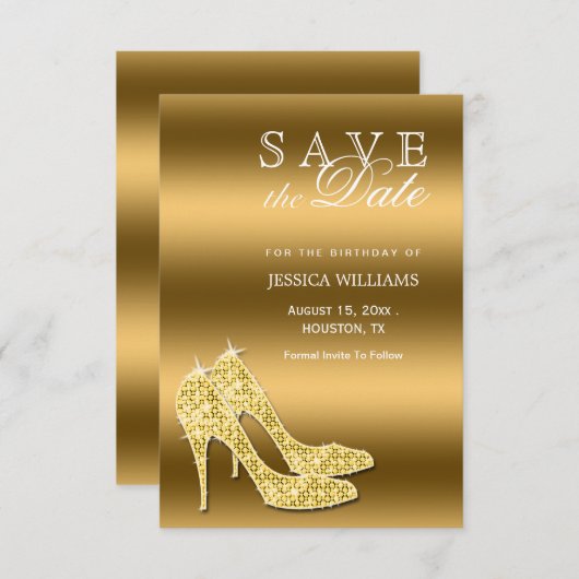 Carte Chaussures Sparkly Gold Stiletto Anniversaire Enre (Devant / Derrière)