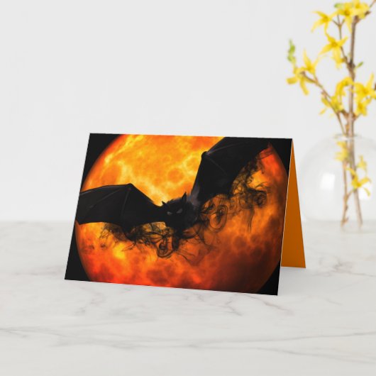 Carte Chauve-souris et moisson lune tomber noir orange é (Fleur jaune)