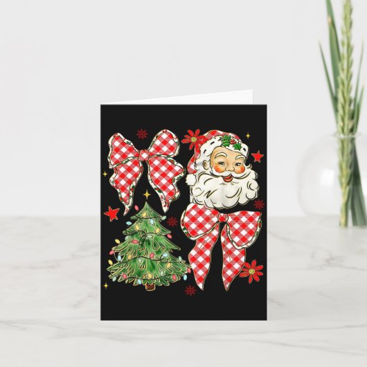 Carte Checkered Coquette Bow Santa Claus Christmas Holid (Devant)