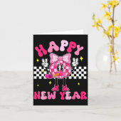 Carte Checkered Happy New Year 2026 Disco Ball New Year  (Fleur jaune)