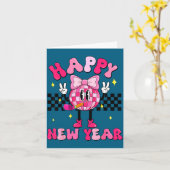 Carte Checkered Happy New Year 2026 Disco Ball New Year  (Fleur jaune)