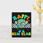 Carte Checkered Happy New Year 2026 Disco Ball New Year (Fleur jaune)