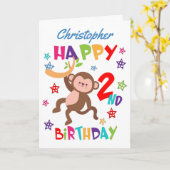 Carte Cheeky Monkey 2e anniversaire (Fleur jaune)