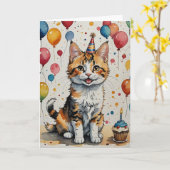 Carte Cheer d'anniversaire Kitty - Personnalisable (Fleur jaune)