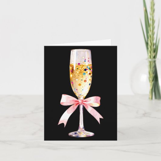 Carte Cheer Happy New Year Coquette Bow Champagne New Ye (Devant)