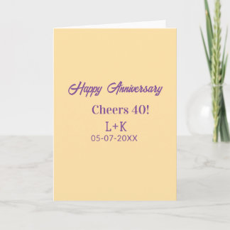 Carte Cheers 40 happy anniversary purple orange pastel n