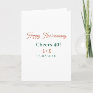 Carte Cheers 40 joyeux anniversaire orange vert nom date