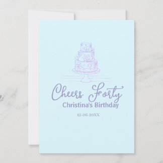 Carte Cheers forty happy birthday cake blue purple name 