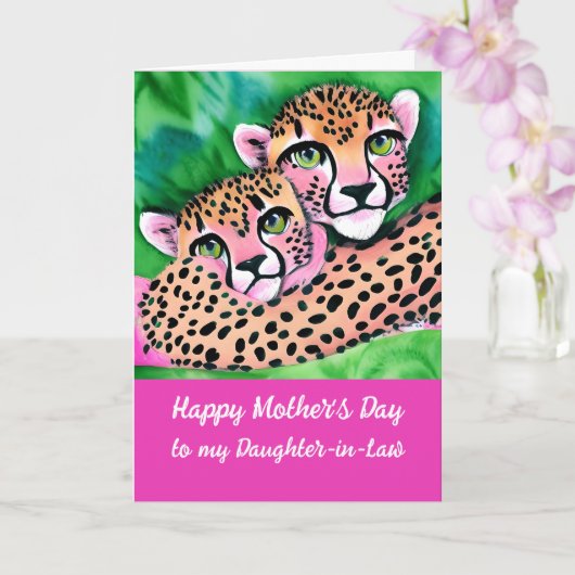 Carte Cheetah Cub rose + Maman Fête des mères Belle-fill (Orchidée)