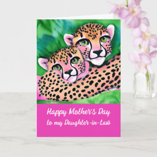Carte Cheetah Cub rose + Maman Fête des mères Belle-fill