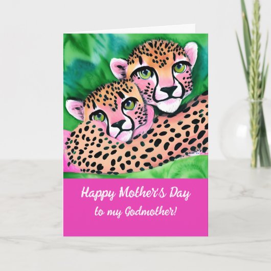 Carte Cheetah Cub rose + Maman Godmère Fête des mères (Devant)