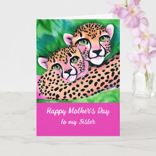Carte Cheetah Cub rose + Maman Soeur Fête des mères (Orchidée)