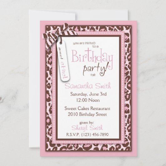 Carte Cheetah Print & Birthday Cake (Dos)