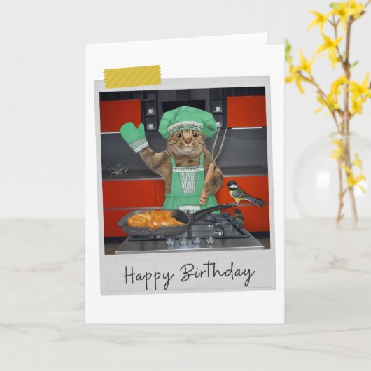 Carte Chef Cat Funny Birthday Card (Fleur jaune)